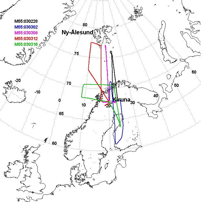 flight map - ENVISAT Arctic Validation Campaign: Kiruna (S) Feb - Mar 2003